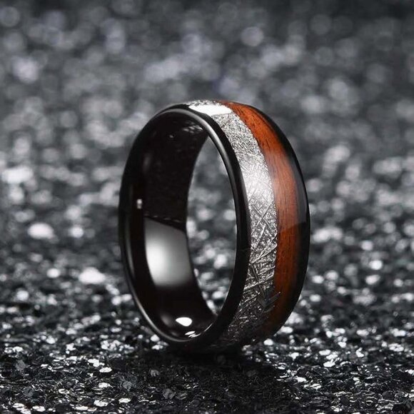 Noah Koa Wood Black Tungsten Carbine Men's Ring  *!NEW SIZES!* - Picture 1 of 12